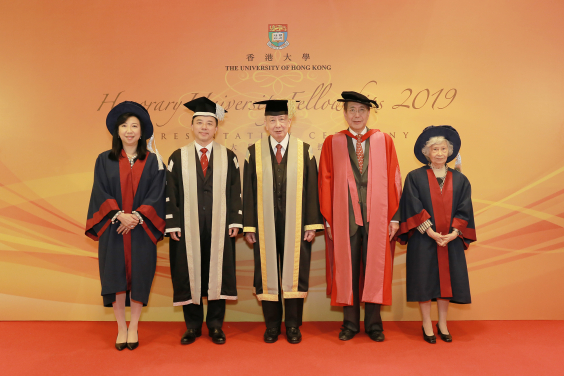 HKU holds Honorary University Fellowships presentation ceremony. （From left) Ms Cecilia Ho Chung Chee, President Professor Xiang Zhang, Pro-Chancellor Sir David Li Kwok Po, Council Chairman Professor Arthur Li and Professor Rosie Young Tse Tse